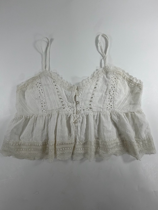 La Hearts Tops - L.A. Hearts Cottagecore Eyelet Lace Peplum Crop Cami Tank White Small